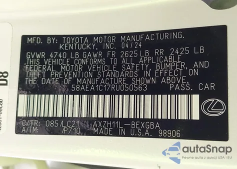 2024 Lexus Es 300H Luxury from USA, damaged, VIN 58AEA1C17RU050563